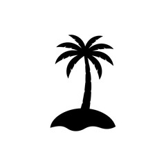 Palm tree silhouette with island base black icon for summer coastal theme graphics and tropical vacation resort landscape design elements for creative media. © Mr