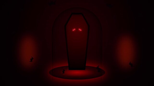 Opening Vampire Coffin with Bat Swarm Burst Halloween  Motion Graphic