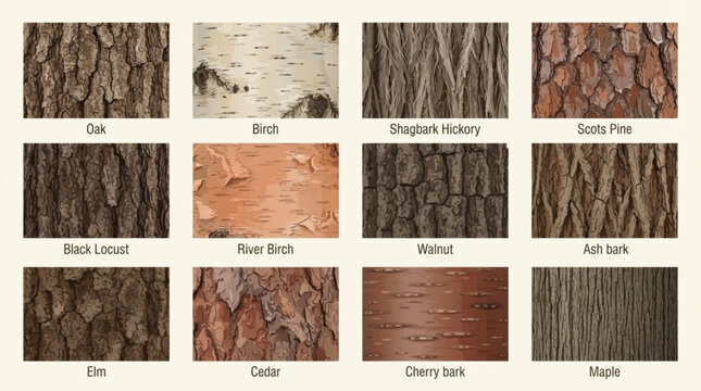 Twelve Tree Bark Types Identification Reference Chart