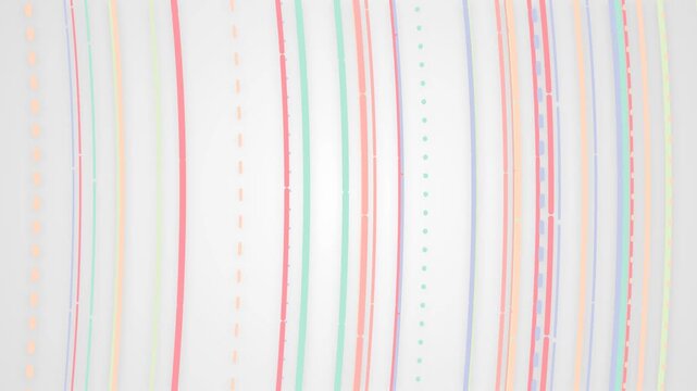Abstract confetti pattern featuring vertical dotted lines moving across a clean white background in a smooth motion graphic loop