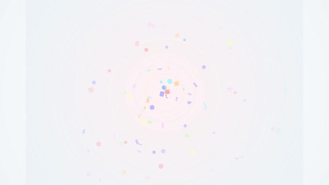 Colorful confetti particles exploding and scattering outward against a clean white background in a festive celebration motion graphics animation loop
