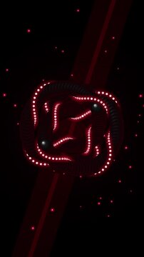 Abstract red neon glowing tentacles swirling in dark space, creating organic movement with light particles in motion design.