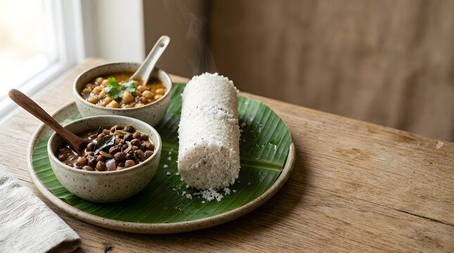 Traditional South Indian Puttu with Chickpea Curry
