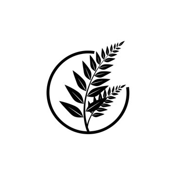 Minimalist black fern leaf logo design in a circle, elegant botanical emblem for branding, vector illustration