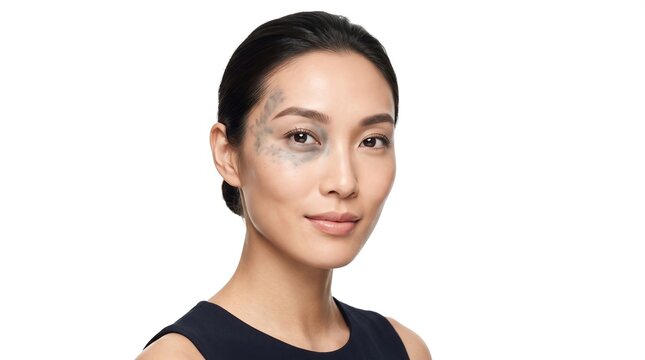 Portrait of Elegant Asian Woman with Nevus of Ota Birthmark on Temple and Cheek