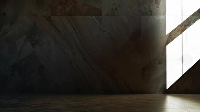 Abstract Marble Interior Wall Geometric Light, Stone Floor and Sunlight Window Shadow Texture