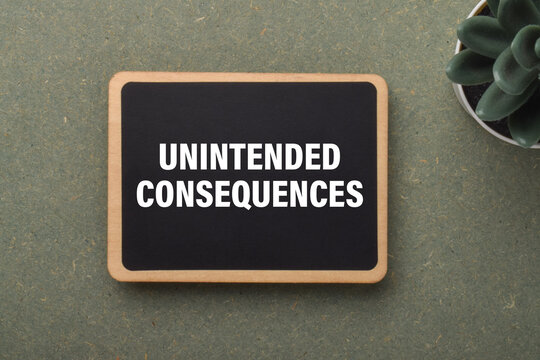 Unintended consequences concept featuring a message board, representing unexpected outcomes, risks, impacts, mistakes, and challenges arising from decisions or actions.