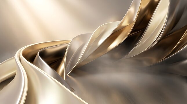 Abstract background with flowing metallic gold and silver waves
