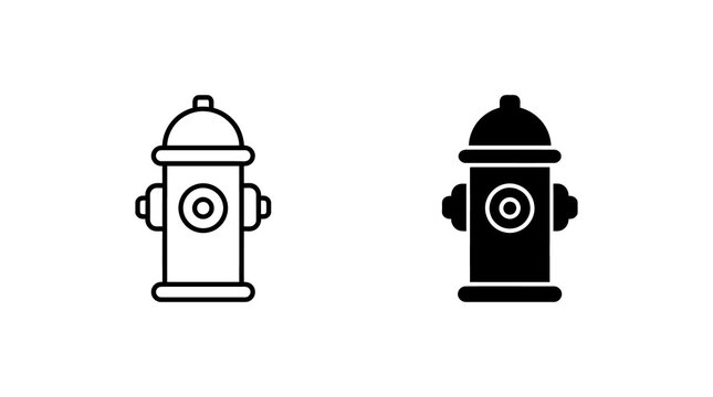 Fire hydrant icon set with outline and solid black style for firefighting and urban utility design.