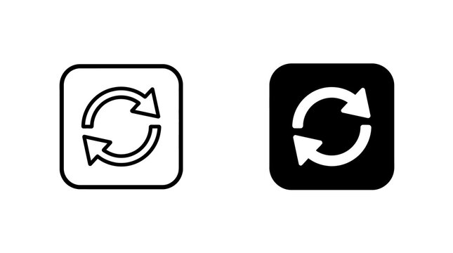 Reload symbol in rounded square frame black vector icon set for interface navigation.