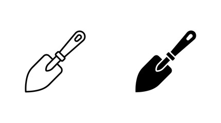 Garden shovel tool icon black and white vector set for landscaping design and agriculture projects. © Iqrabatool