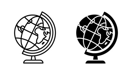 Desktop table globe icon for educational geography or travel study in outline and solid black styles. © Iqrabatool
