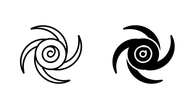 Hurricane and cyclone weather symbols featuring swirling storm patterns for meteorological reports and climate signage.