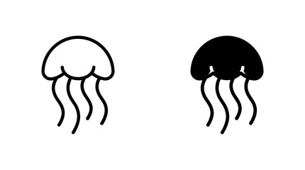 Jellyfish sea creature icon set in outline and solid black shape for marine life projects. © Iqrabatool