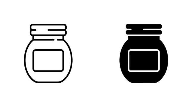 Glass jar container icons in outline and solid black for food storage or pantry organization graphics.