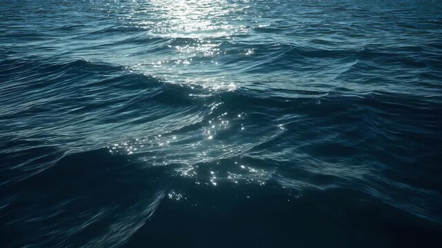 Sunlit Ocean Wave Surface with Shimmering Water Reflection and Deep Blue Ripples