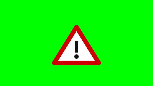 4K seamless HTML/JS animation of a Warning sign popping up, blinking, and popping out on a green screen.