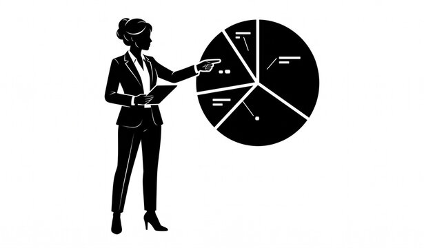 Businesswoman Presenting Pie Chart Data Analytics Silhouette Vector