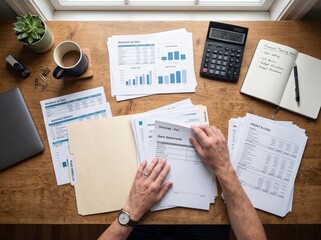 Obraz premium Hands Reviewing Business Financial Documents on Office Desk