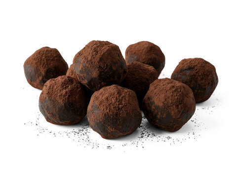 Chocolate truffles pile, dark cocoa dessert, sweet snack food