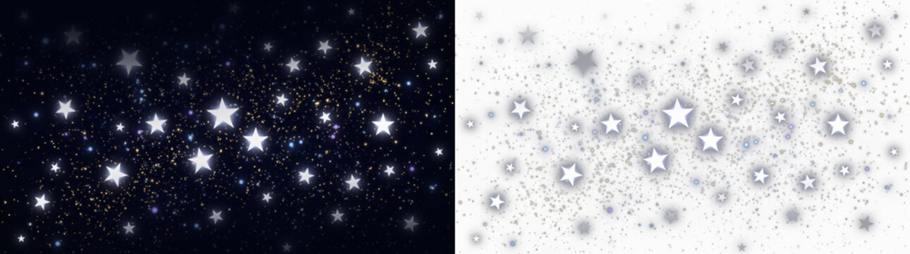 Star glitter effect, dark white sparkle background, overlay element set
