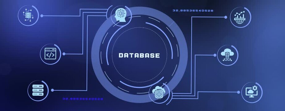 Digital Database Management Concept with Connected Data Storage Systems and Futuristic Network Graphics.