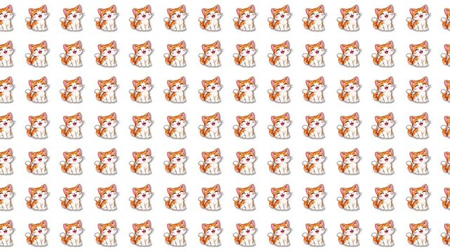 Pattern of numerous small orange tabby cats scattered on a white background, creating a playful collage of felines.