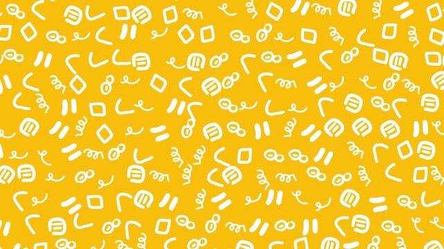 Bright yellow seamless pattern of white doodle icons for creative backgrounds and graphic design.