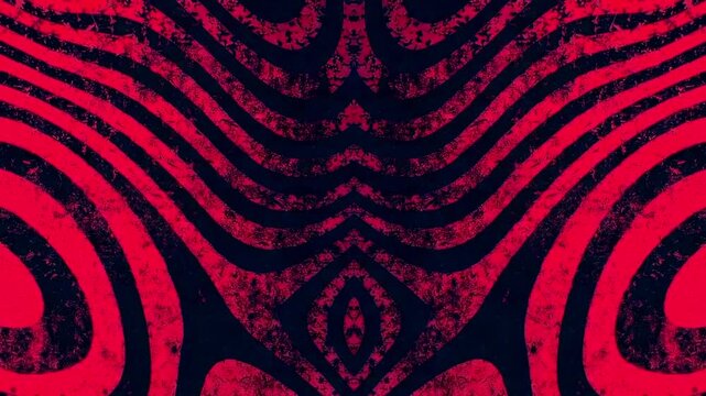 Distorted zebra stripes undulate through deep red and black tones, creating an immersive rhythmic motion graphic where raw grunge texture meets elegant avant-garde design.