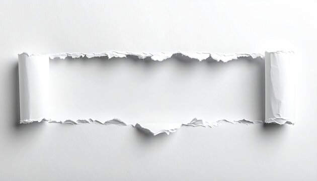 White torn paper with rolled edges against a white background