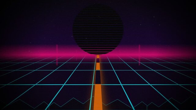 Neon Grid Sunset Retro Futuristic Background