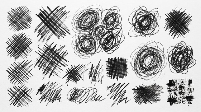 Hand drawn pencil scribble and hatching texture set grunge sketches vector design elements
