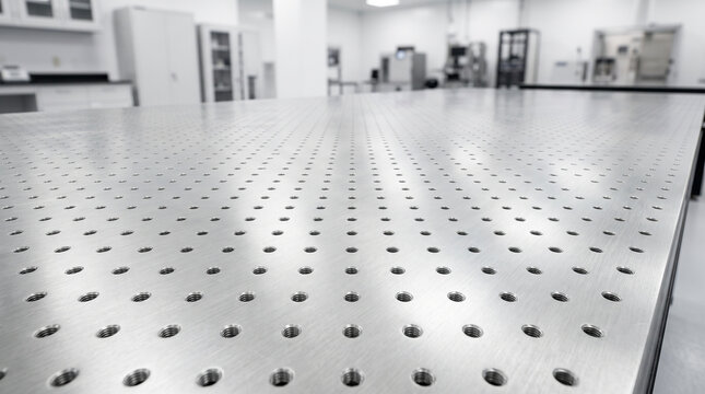 Precision Optical Table Breadboard Grid in Photonics Physics Laboratory