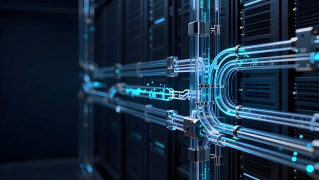 Sapphire glass conduits visualizing encrypted data transmission networks