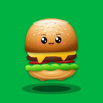 Cute Smiling Cartoon Hamburger Mascot Character