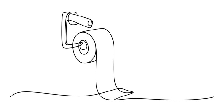 Continuous one line drawing of a toilet paper roll on a holder Vector, illustration