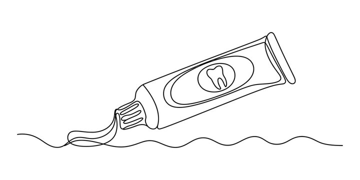 Continuous single line drawing of a tube of toothpaste with a tooth icon on it Vector, illustration
