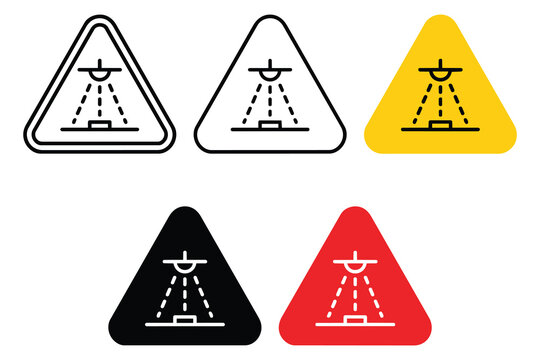 Set of warning signs featuring a light source projection onto a surface projection illumination triangle radiation protection pictogram