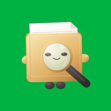 Cute Cartoon File Folder Character Searching with Magnifying Glass
