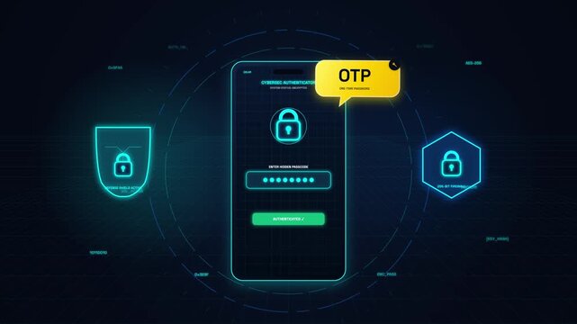 Secure mobile authentication with OTP code verification on smartphone for digital safety and data protection in internet banking