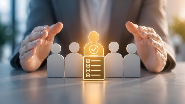 Manager Hands Protecting Selected Employee Profile With Verified Checklist In Human Resources
