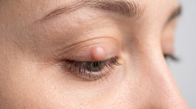 Macro Shot of Chalazion Cyst or Stye on Upper Eyelid of Adult Woman