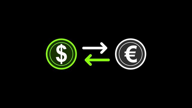 Money exchange icon animation. dollar to euro change animation icon concept. Money Exchange Icon Animation, Dollar to Euro Currency Conversion