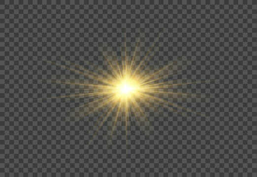 Golden Sunshine Flash PNG Transparent with Bright Lens Flare, Radiant Optical Glow, Starburst Rays, Abstract Background Design.