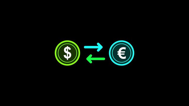 Money exchange icon animation. dollar to euro change animation icon concept. Money Exchange Icon Animation, Dollar to Euro Currency Conversion