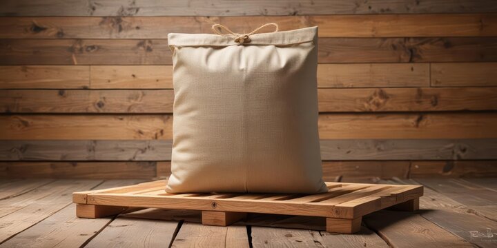 Clay rendered bulk bag on wooden pallet with rope and twine, with a rustic and natural ambiance, natural tones