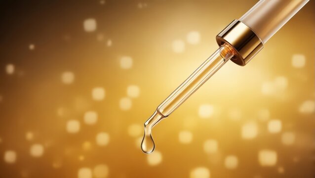 Microbiology Laboratory Equipment Pipette with Serum on Golden Background, precision measurement, laboratory equipment