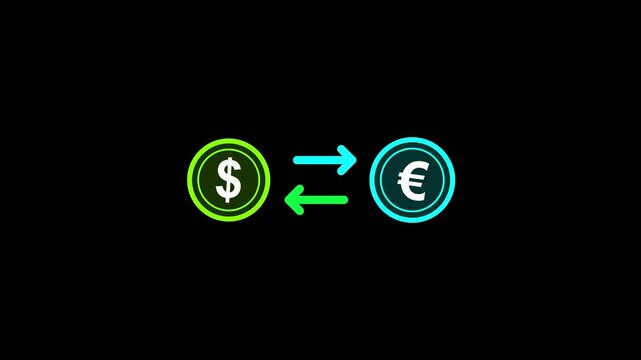Money exchange icon animation. dollar to euro change animation icon concept. Money Exchange Icon Animation, Dollar to Euro Currency Conversion