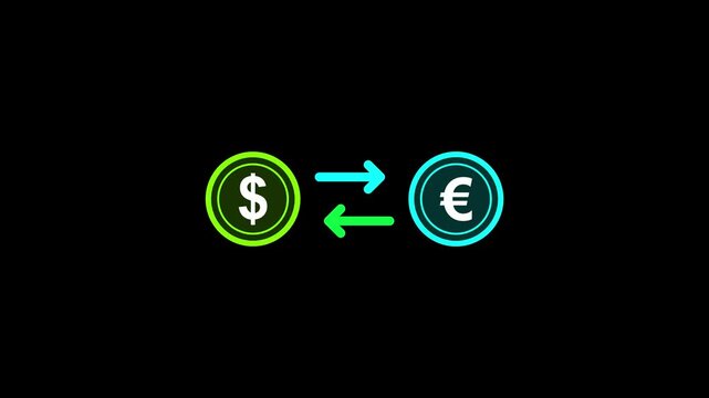 Money exchange icon animation. dollar to euro change animation icon concept. Money Exchange Icon Animation, Dollar to Euro Currency Conversion