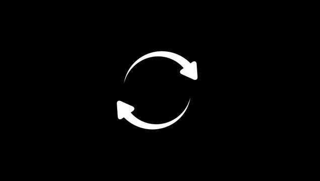 White Circular Refresh Arrow Icon Animation on Black Background, 4K Seamless Loop